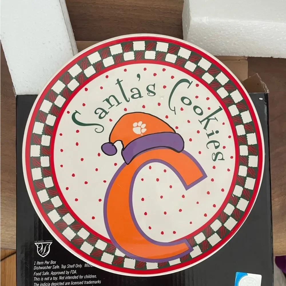 Memory Company Clemson University  Tiger White Santa Cookie Ceramic Plate